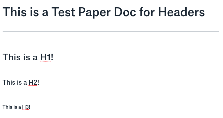 These are the 3 levels of headers in a Paper doc