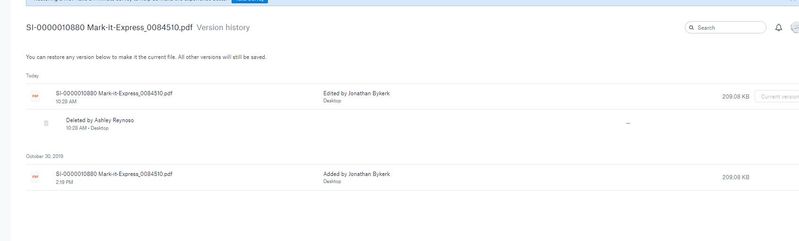This is what the version history shows of a file that was duplicated. I moved the file into a folder and it is saying that I deleted it and then my colleague Jon Bykerk  "Edited" it at 10:28 am which is not the case but rather a duplicate appeared.