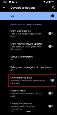 Enable "Override force-dark" found in "Developer options". Note: This will affect other apps as well, such as OneDrive.