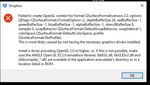 Failed To Create Opengl Context Error Dropbox Community - roblox studio opengl error