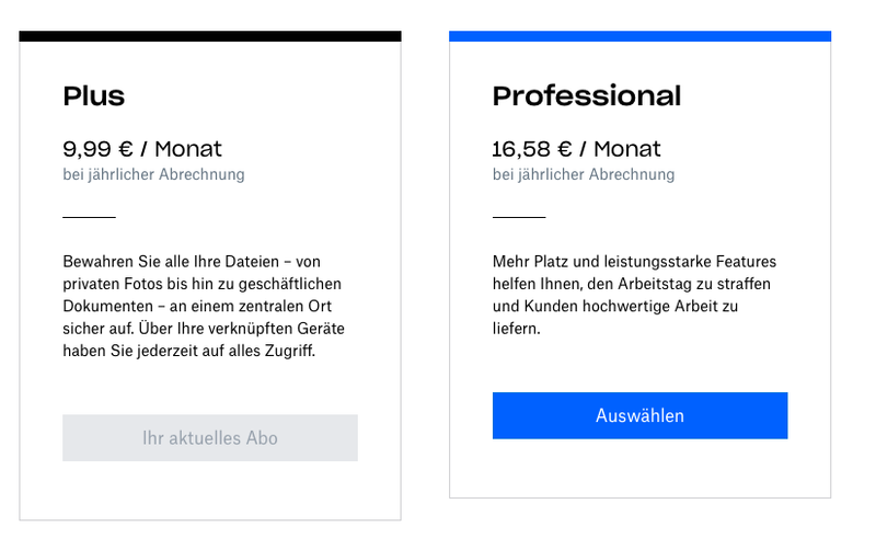 2) Bei Klick auf "Upgrade" heißt es, dass ich bereits einen PLUS Account hätte.