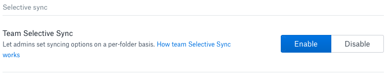 Team selective sync settings in the Admin console