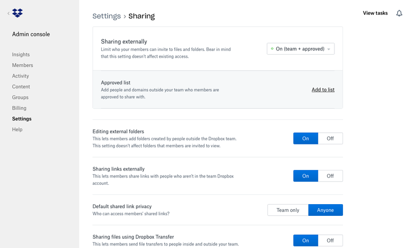 Manage your Dropbox Business team’s sharing within the Admin Console