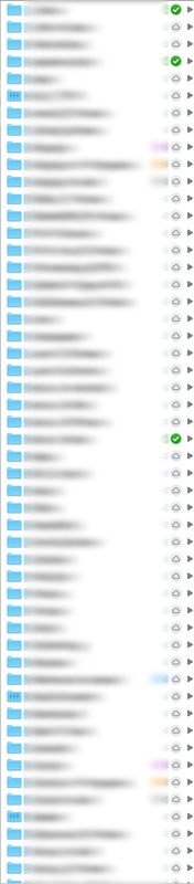 A screen shot of most of my Dropbox folder to show how much is actually being told to be online-only