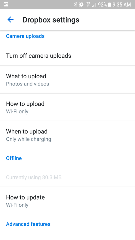 My camera upload options