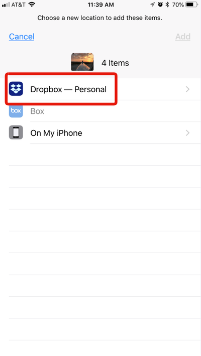 Once in Files, select your Dropbox account