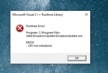 Microsoft Visual C++ Runtime library error on drop... - Dropbox Community