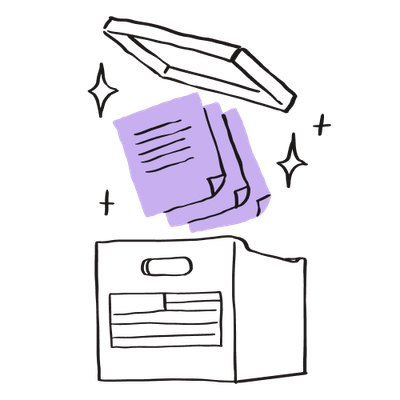 Illustration of files going into a box