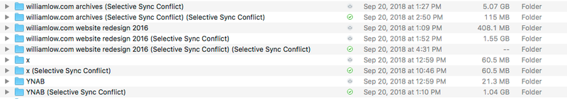 screenshot with Selective Sync Conflicts