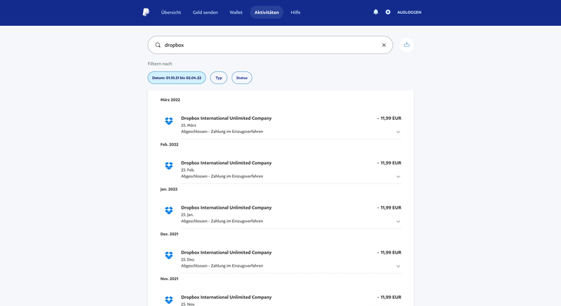 Dropbox bucht weiterhin schön fleißig monatlich die Kosten für das Plus-Paket ab.
