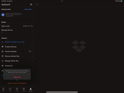 Logging out from Dropbox