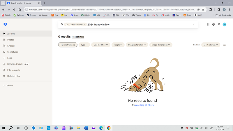 2024-02-15 Dropbox Bad Search 4.30pm 1a receipt front window no results.png