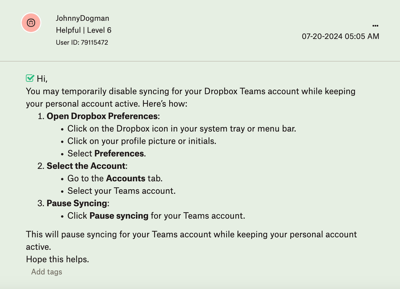 Johnny explains how to pause syncing
